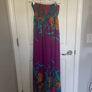 Floral Strapless Maxi Dress in Purple and Teal